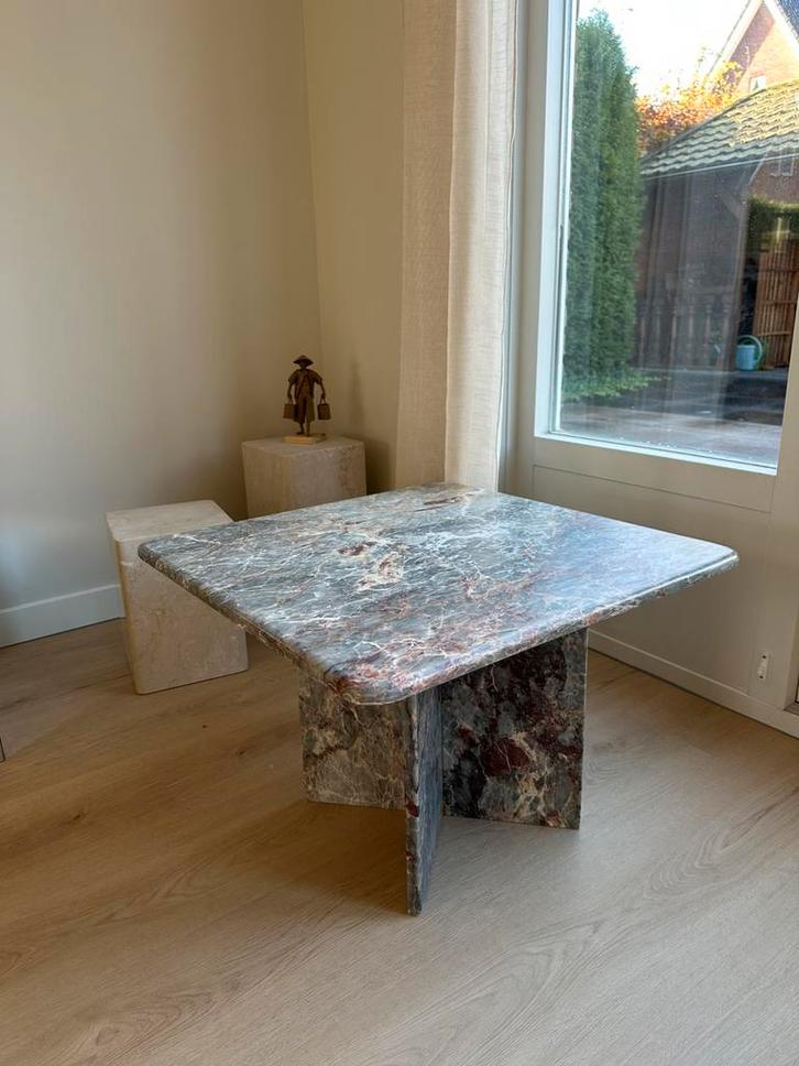 Prachtige vintage marmeren salontafel of bijzettafel, Huis en Inrichting, Tafels | Salontafels, Zo goed als nieuw, Minder dan 50 cm