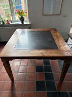 Unieke Robuuste eettafel met leisteen blad, Ophalen, Gebruikt, 100 tot 150 cm, Vierkant