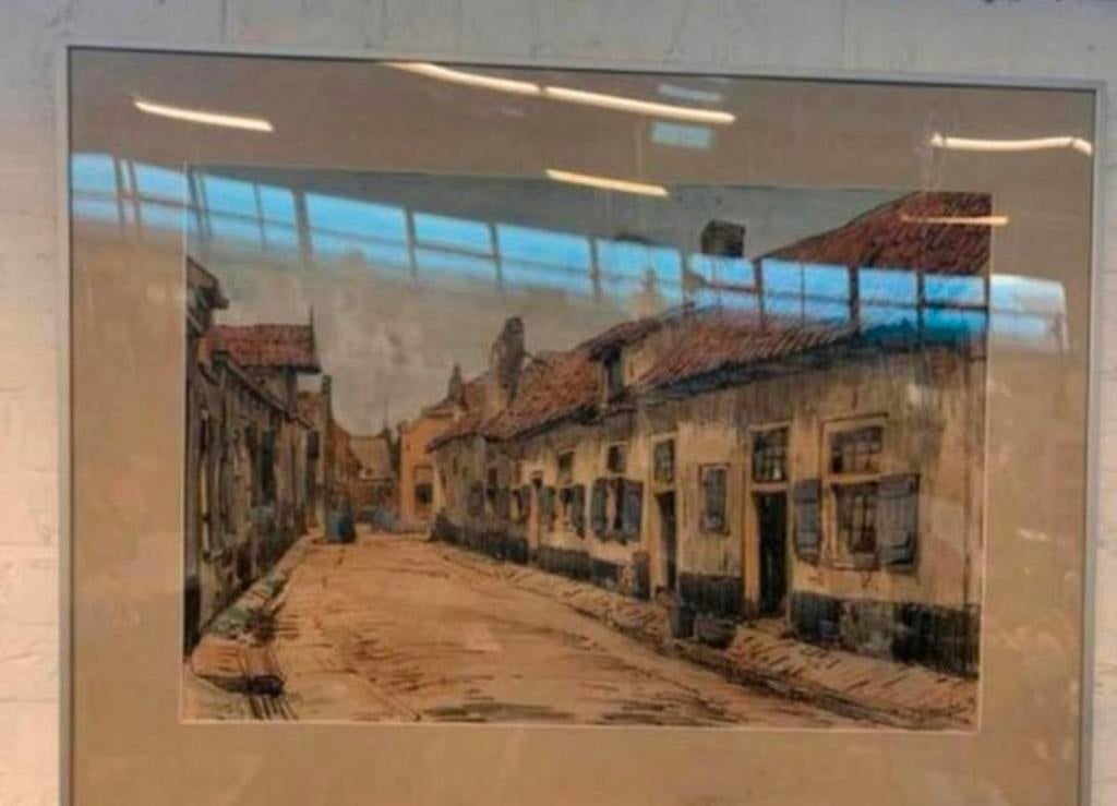 Schilderij ets aquarel Piet Teunnisen dopstraatje stadsstraa, Antiek en Kunst, Kunst | Schilderijen | Klassiek, Ophalen of Verzenden