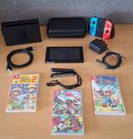 Nintendo Switch met Leuke Spellen ( 2x Mario ), Ophalen of Verzenden, Zo goed als nieuw, Met 2 controllers, Switch Original