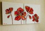 Origineel Schilderij bloemen klaprozen 101.5 x 50 x 4.5 cm., Antiek en Kunst, Ophalen