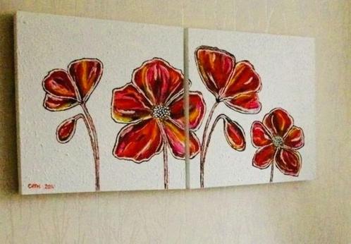 Origineel Schilderij bloemen klaprozen 101.5 x 50 x 4.5 cm., Antiek en Kunst, Kunst | Schilderijen | Modern, Ophalen