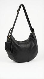 Ruime zwarte leren schoudertas / Hobo bag - Vintage look, Verzenden, Zo goed als nieuw, Zwart, Leer