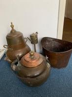 Antieke koperen doofpot, oliekan, kolenbak en ketel, Antiek en Kunst, Antiek | Koper en Brons, Ophalen, Koper