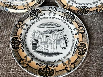 3x antiek bord van Petrus Regout/ Oosters tafereel beschikbaar voor biedingen