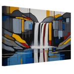 Waterval in Piet Mondriaan stijl canvas 60x40cm - 18mm., Huis en Inrichting, Woonaccessoires | Schilderijen, Tekeningen en Foto's