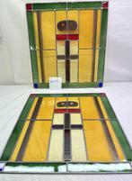 Glas in lood panelen, ramen, gebrandschilderd, gekleurd glas, Antiek en Kunst, Ophalen