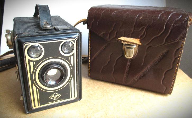 Camera~Agfa Antiek Fototoestel in Lederen tas~Fotocamera, Audio, Tv en Foto, Fotocamera's Analoog, Gebruikt, Compact, Overige Merken