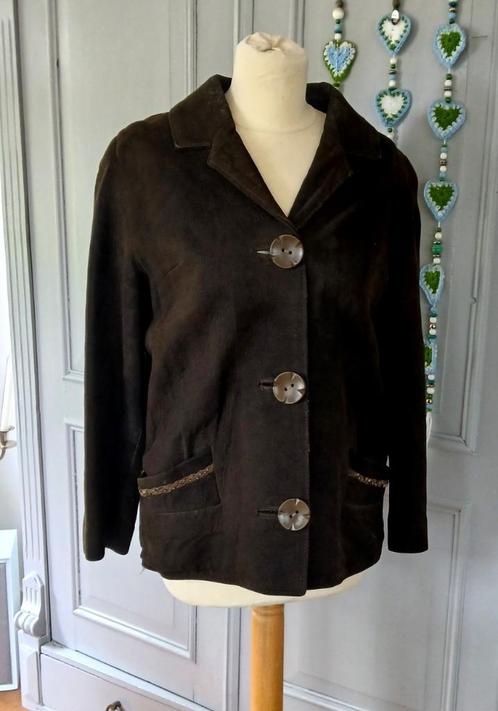Vintage suede jasje - let op: met slijtagesporen e.d., Kleding | Dames, Jasjes, Kostuums en Pakken, Gedragen, Jasje, Bruin, Ophalen of Verzenden