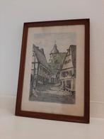 Ingelijste tekening stadsgezicht Tecklenburg, Antiek en Kunst, Ophalen of Verzenden