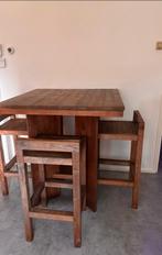 Teakhouten Bartafel met 4 barkrukken, Ophalen, Gebruikt, Inclusief barstoelen