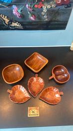 Vintage borrelbakjes, teakhout en geweven hout, -, -, Rond, Nieuw