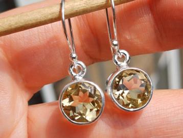 925 zilveren oorbellen met geslpepen citrien - rond - beschikbaar voor biedingen