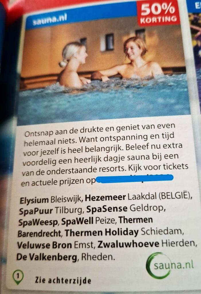 Sauna 50% kortingslink, Tickets en Kaartjes, Kortingen en Cadeaubonnen, Drie personen of meer, Spa of Sauna, Kortingsbon