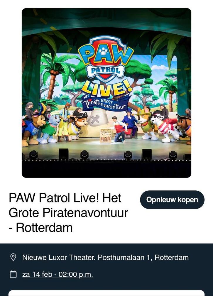 Tickers Paw Patrol Live Rotterdam, Tickets en Kaartjes, Overige Tickets en Kaartjes, Eén persoon