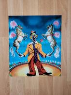 Circus/ klein affiche van een clown met 2 paarden., Ophalen of Verzenden, Zo goed als nieuw
