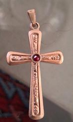 Antiek verguld kruis met rode steen, Antiek en Kunst, Ophalen of Verzenden