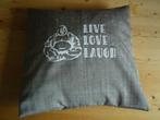 Kussenhoes met quote Live Love Laugh & Boeddha Budha, Ophalen of Verzenden, Nieuw, Overige kleuren, Vierkant