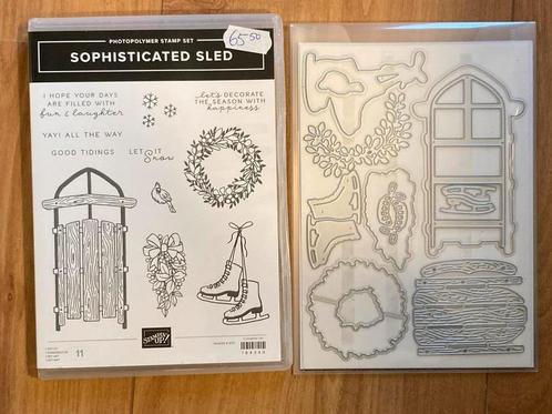 Stampin' Up Sophisticated Sled Stempelset + Stansen, Hobby en Vrije tijd, Stempelen, Zo goed als nieuw, Clearstamp, Ophalen of Verzenden