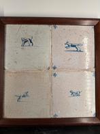 Antiek Tegeltableau met Honden in Lijst, Ophalen of Verzenden