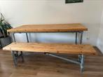 Eettafel van steigerbuis met bijpassend bankje, Ophalen, 50 tot 100 cm, Zo goed als nieuw, Vijf personen of meer
