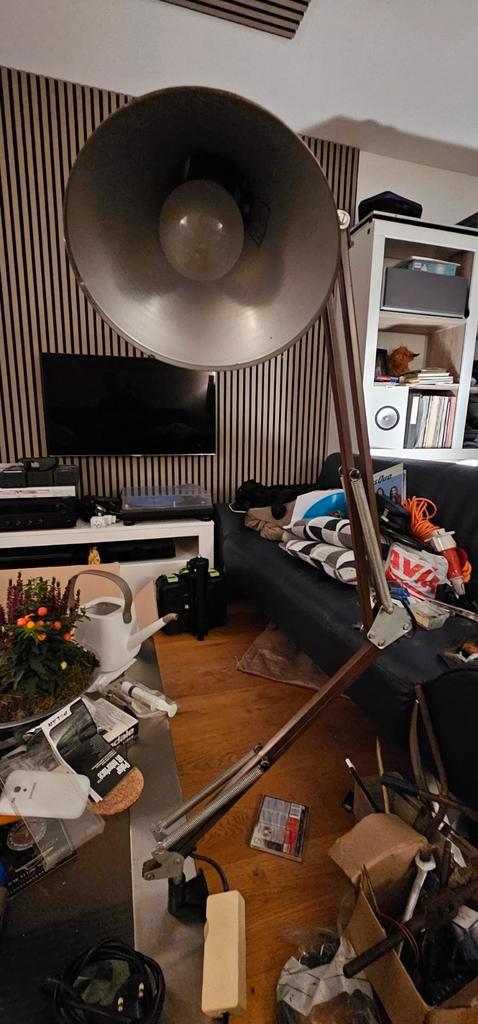 Vintage Scharnierende Bureaulamp - Microfoon houder. dimmer, Huis en Inrichting, Lampen | Vloerlampen, Gebruikt, Minder dan 100 cm