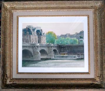 Gérard Lessere, "Le Pont Neuf" aquarel, 20ste eeuw beschikbaar voor biedingen