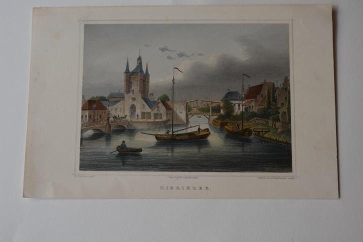 ZIERIKZEE Staalgravure 1858 J. L. Terwen Mooie Kwaliteit G63, Antiek en Kunst, Kunst | Etsen en Gravures, Verzenden