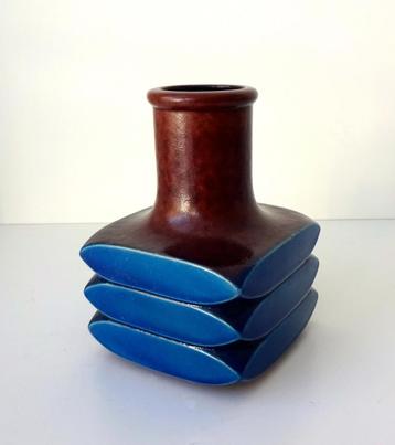 Keramiek vaas blauw bruin vierkant Strehla Germany 3877-g beschikbaar voor biedingen