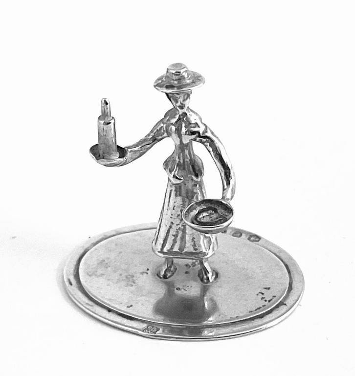 Zilveren miniatuur serveerster met fles wijn en worst ⭐, Antiek en Kunst, Antiek | Goud en Zilver, Zilver, Verzenden
