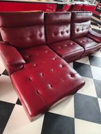 Bankstel rood leer, Huis en Inrichting, Banken | Sofa's en Chaises Longues, Ophalen of Verzenden, Zo goed als nieuw