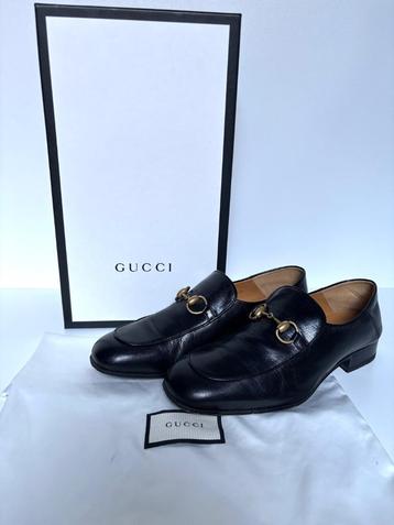 GUCCI Jordaan zwart goud horsebit leren schoenen Maat 41,5 beschikbaar voor biedingen