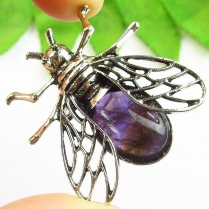 Amethisten bij (H57709) broche /  kettinghanger, Sieraden, Tassen en Uiterlijk, Broches, Nieuw, Paars, Met edelsteen, Ophalen of Verzenden
