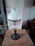 Antieke Lamp met Glazen Kap en Kralen, Ophalen of Verzenden