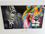 Mooi schilderij zebra en leeuw, Antiek en Kunst, Ophalen