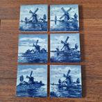 6 Delfts blauwe tegeltjes 7,5 x 7,5 cm molens, Antiek en Kunst, Antiek | Wandborden en Tegels, Ophalen of Verzenden