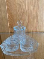 3 delige peper, zout mosterd set ruitjes kristal met lepel, Antiek en Kunst, Antiek | Glas en Kristal, Ophalen of Verzenden