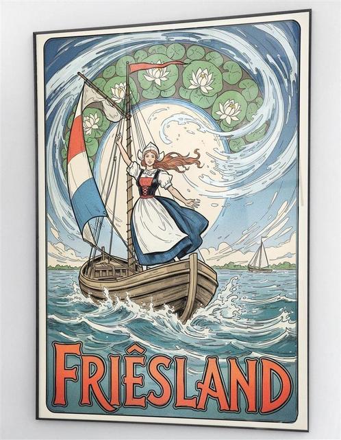 FRIESLAND Alphonse Mucha Stijl Reis Poster affiche, Antiek en Kunst, Kunst | Litho's en Zeefdrukken, Verzenden