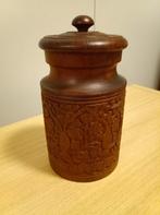 Houten tabakspot, pot mooi houtsnijwerk uit India jaren 60, Ophalen of Verzenden