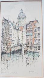 Litho met aquarel kolkje Amsterdam Henk Hoefman gesign, Ophalen
