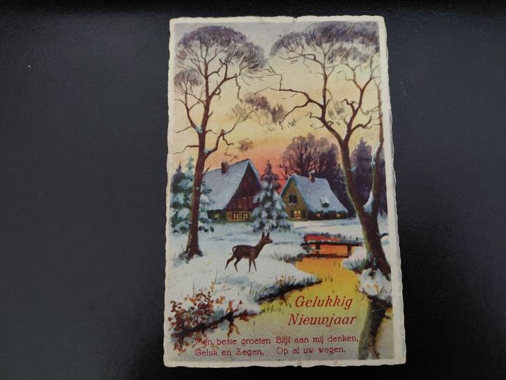 Hertje in de sneeuw, met wensje, gelopen, jaren '40, Gelukki, Verzamelen, Ansichtkaarten | Themakaarten, Gelopen, 1940 tot 1960