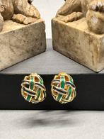 Twee vintage oorbellen oorbel knoop lus groen blauw goud, Ophalen of Verzenden, Overige materialen