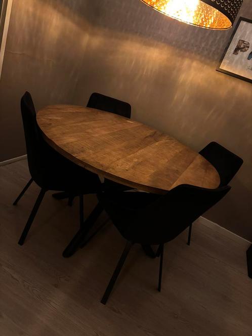 Mangohout eettafel, Huis en Inrichting, Tafels | Eettafels, Zo goed als nieuw, 100 tot 150 cm, Vijf personen of meer, Rond, Ophalen of Verzenden