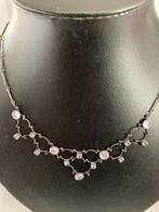 Ketting met lila glassteentjes, Overige materialen, Verstelbaar, Paars, Ophalen of Verzenden