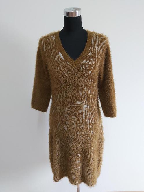 J219 - Mosterdgroene Didi winterjurk maat 3=L (1), Kleding | Dames, Jurken, Zo goed als nieuw, Maat 38/40 (M), Onder de knie, Ophalen of Verzenden
