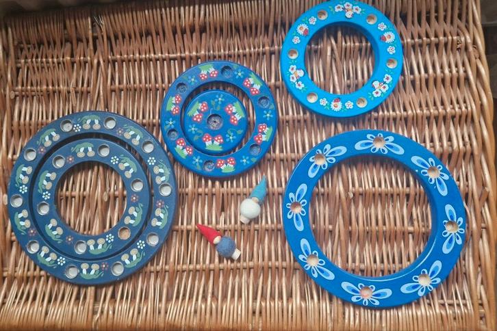Vintage Jaarring Vrije School Seizoenstafel paddestoel vogel, Huis en Inrichting, Woonaccessoires | Kandelaars en Kaarsen, Gebruikt
