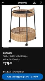 IKEA LUBBAN trolley table (rattan) with a storage shelf., Ophalen, Zo goed als nieuw