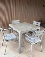 Tuinset taupe beige tafel met 4 stoelen, Tuin en Terras, Tuinsets en Loungesets, Ophalen, 4 zitplaatsen, Gebruikt, Eettafel