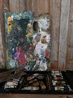 Brocante Metalen Schilderskist met Verf en Penselen, Antiek en Kunst, Ophalen of Verzenden