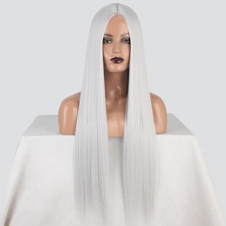 Grijze Lange Steile Pruik Witte Haren Haar Dames Vrouwen, Sieraden, Tassen en Uiterlijk, Uiterlijk | Haarverzorging, Nieuw, Pruik of Haarverlenging